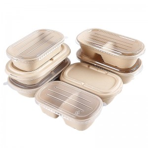 Овални кутии за бързо хранене за бързо хранене биоразградими контейнери за опаковане на храни bagasse с прозрачно покритие